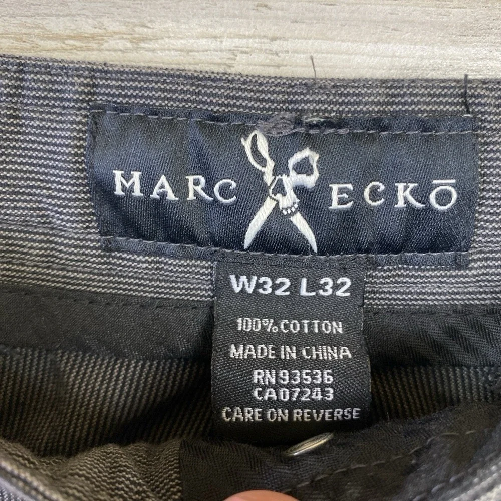 Marc Ecko Pants Men Gray Striped 32x32 100% Cotton Flat Front Straight Casual